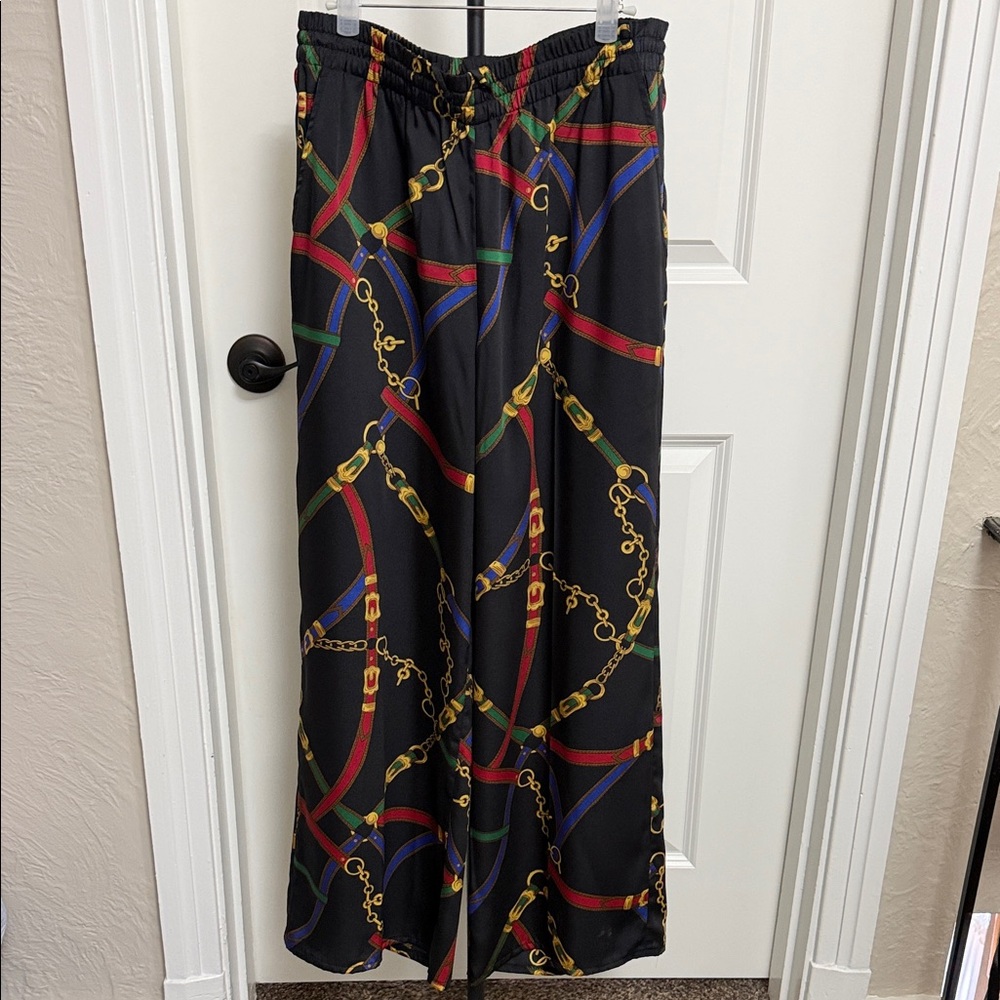 Ralph Lauren Black Pants with Multicolor Chain Design